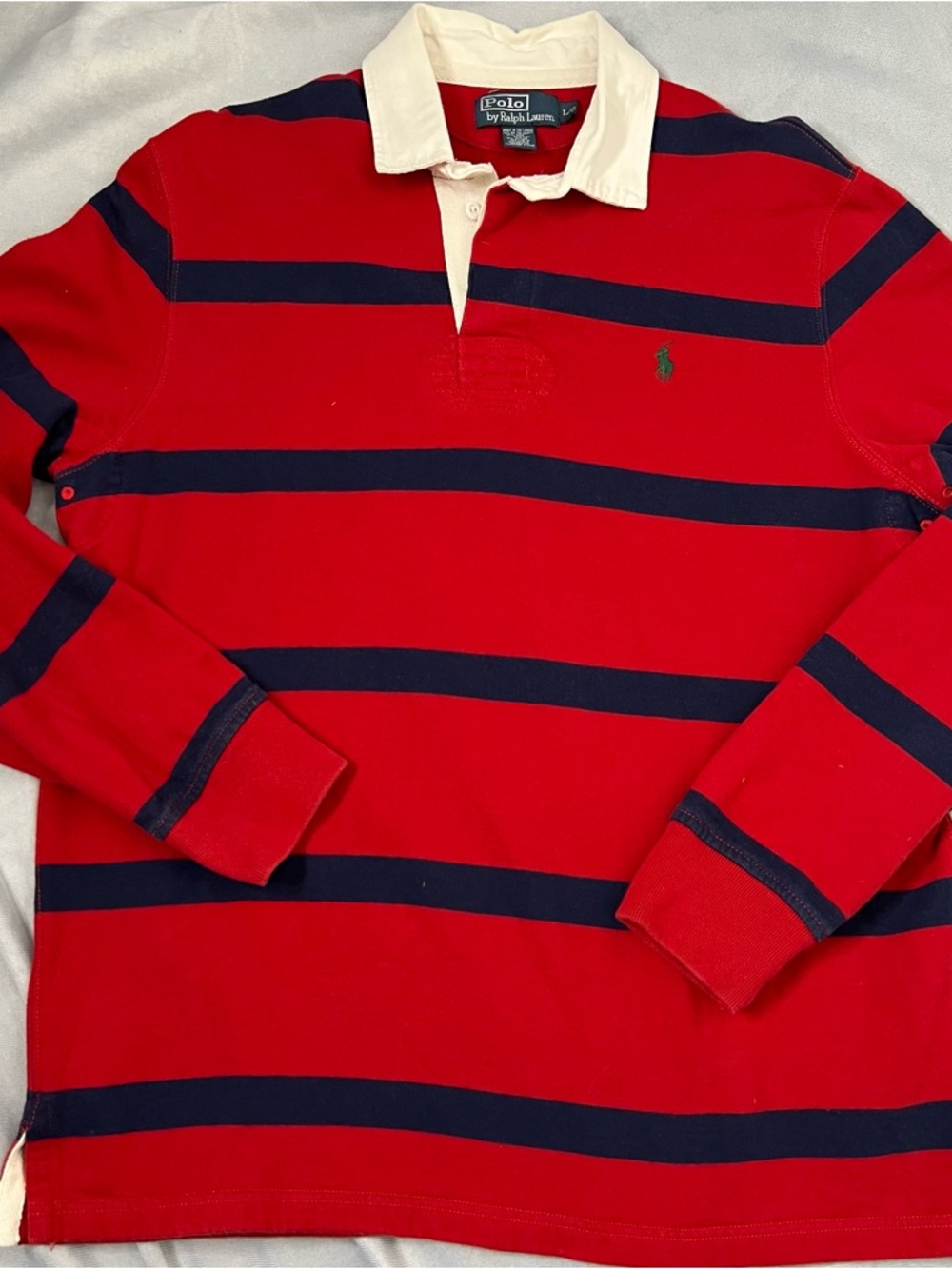Polo by Ralph Lauren Striped Rugby Polo White Collar Nautical Heritage prep